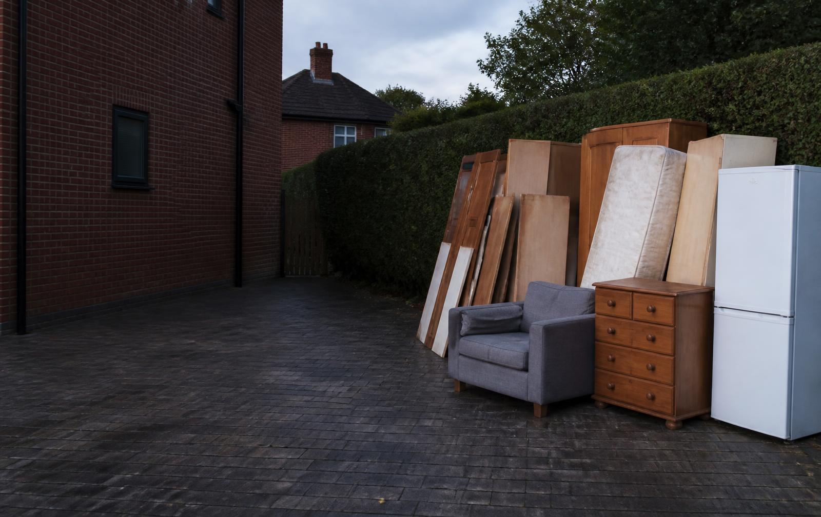 Household furniture and waste ready for collection